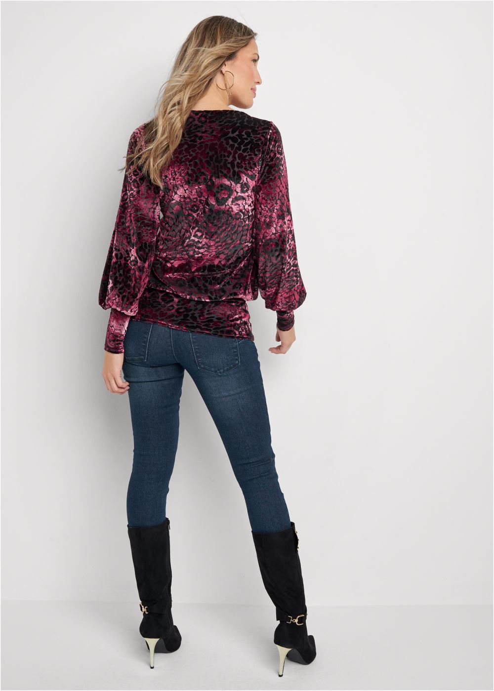 Venus Burnout Velvet Top in Burgundy & Black