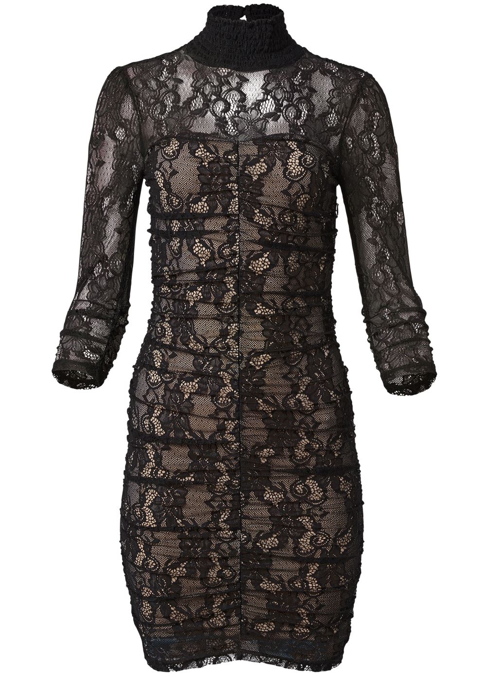 Venus Mock-Neck Lace Dress - Black & Nude