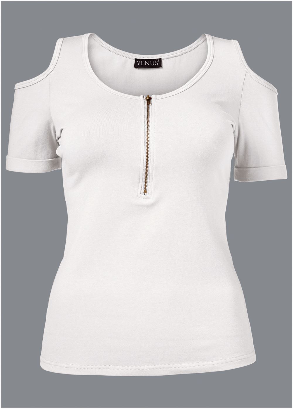 Venus Cold-Shoulder Zipper Top in Off White