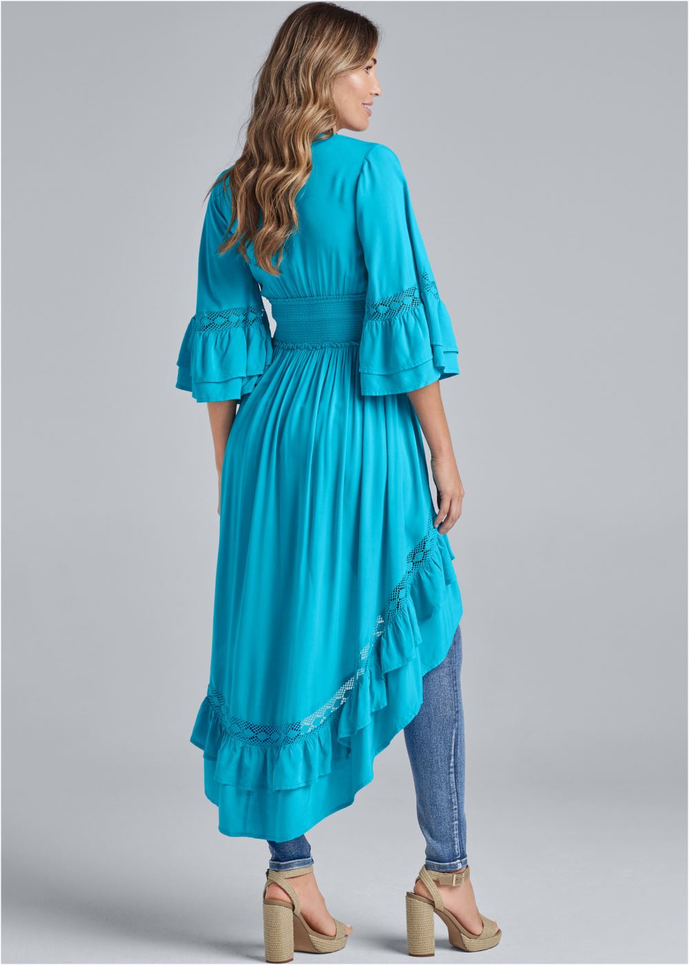 Venus Lace Detail Tiered Maxi Top in Aqua