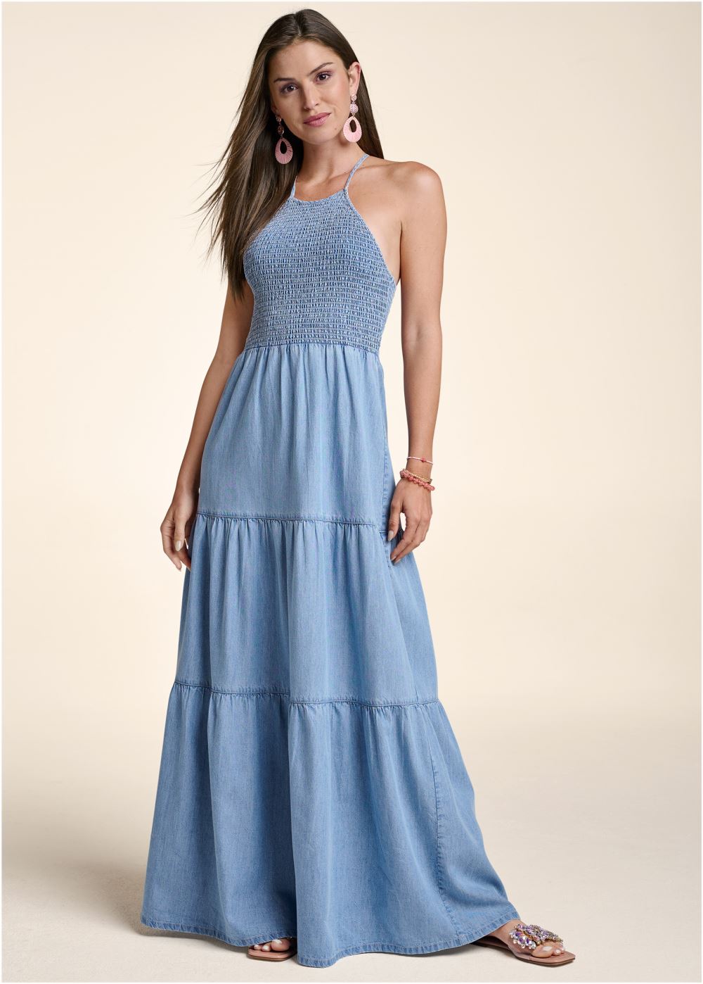 Venus Smocked Chambray Dress - Light Wash