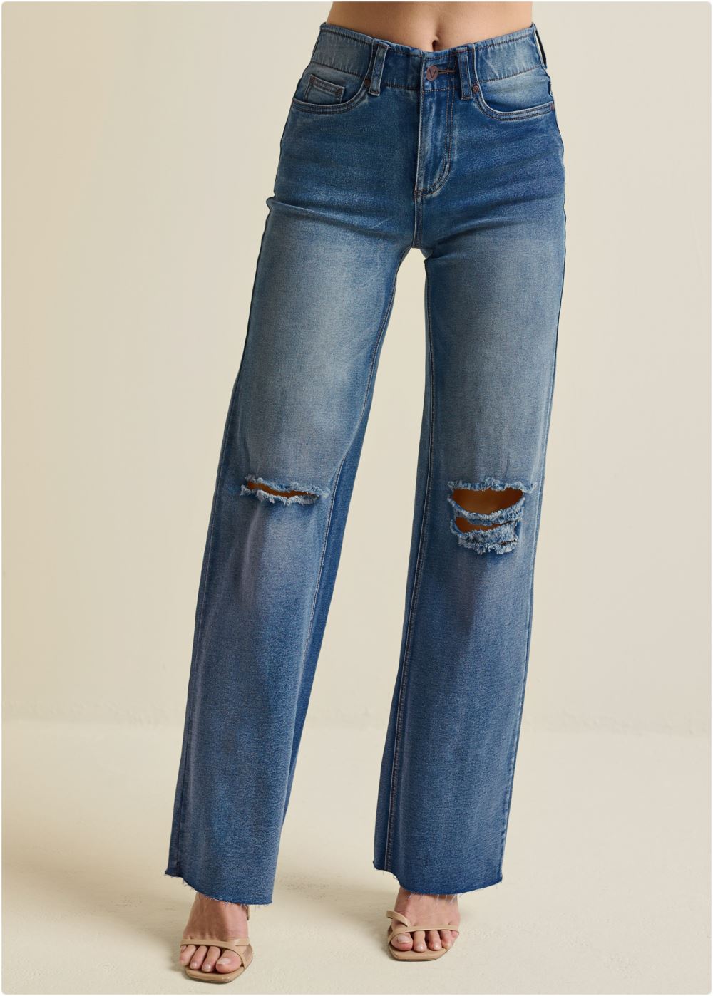 Venus Elastic Waist Wide-Leg Jeans in Medium Wash