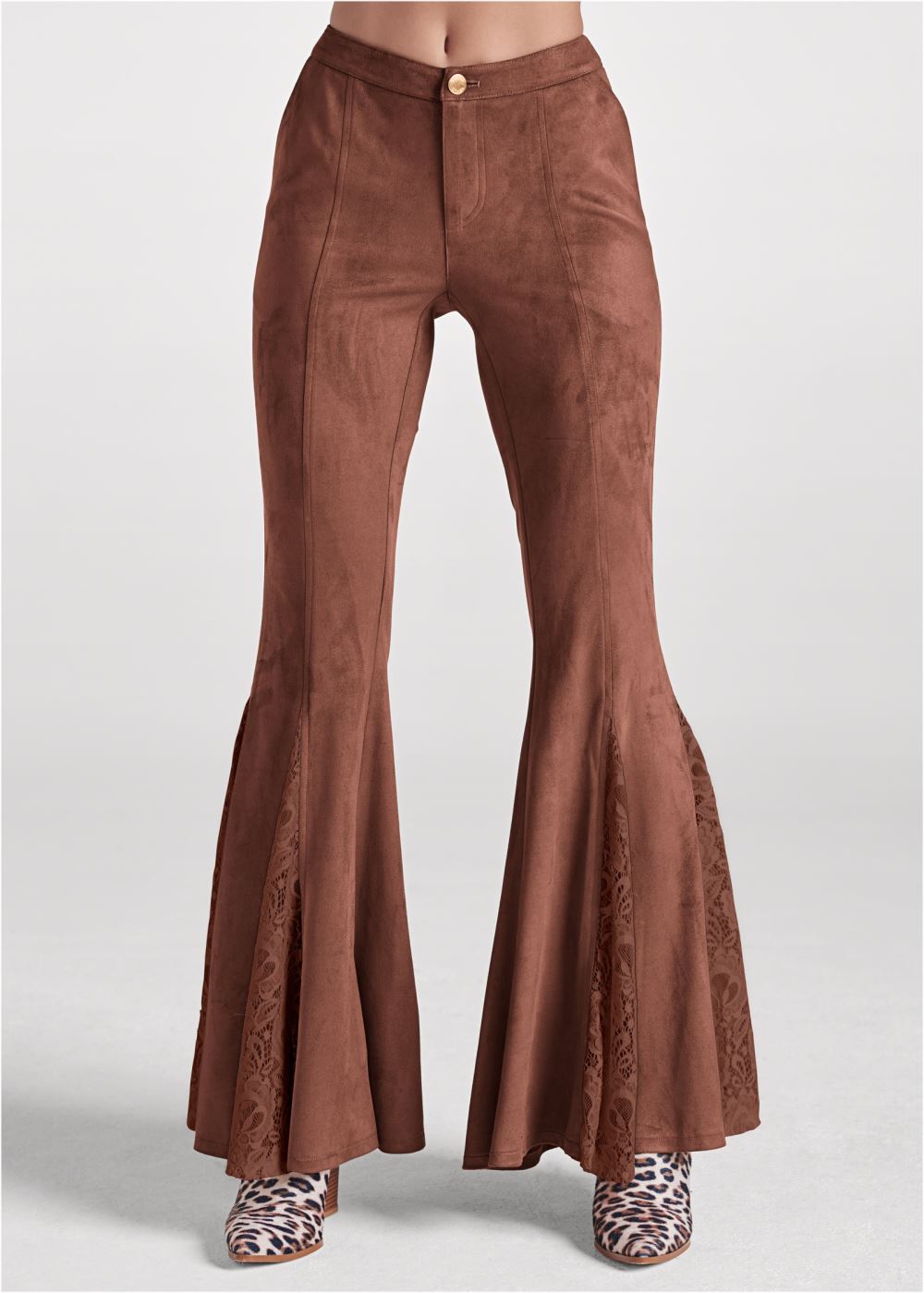 Venus Brown Multi FAUX-SUEDE FLARE PANTS