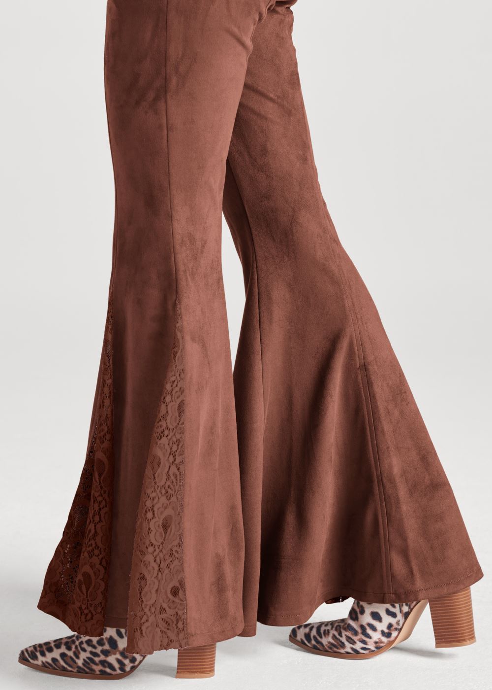 Venus Brown Multi FAUX-SUEDE FLARE PANTS