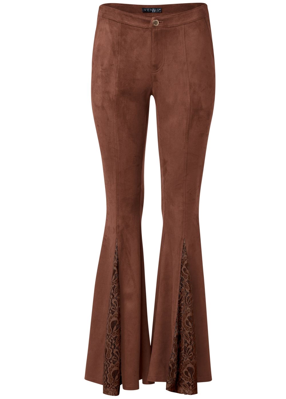 Venus Brown Multi FAUX-SUEDE FLARE PANTS