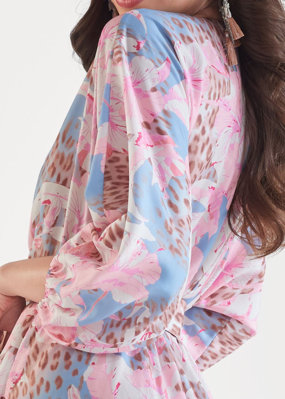 Venus Classic Cheetah And Tropical Floral Dress - Light Blue Multi