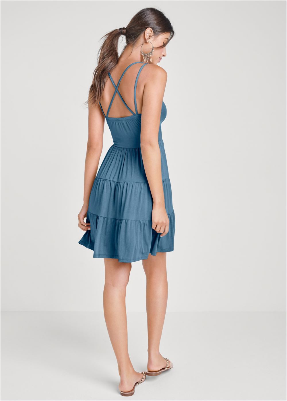 Venus Tiered Strappy Mini Dress - Blue
