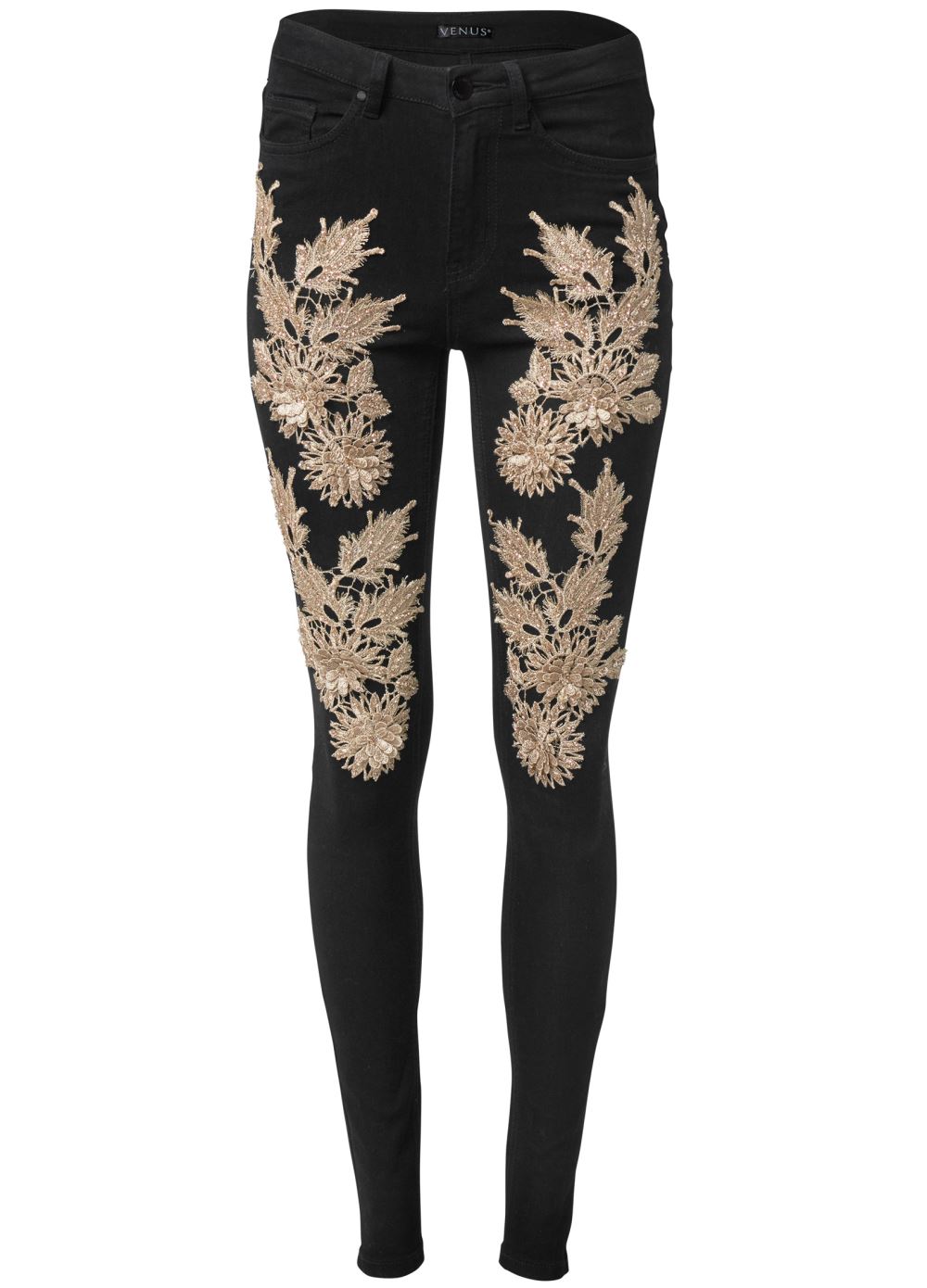 Venus Black Multi FLORAL EMBELLISHED JEANS