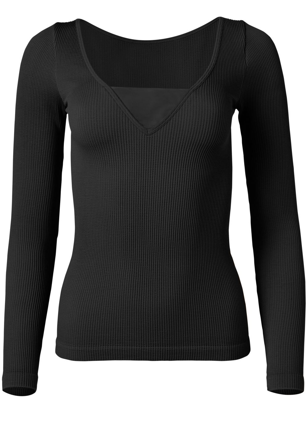 Venus Ribbed Mesh Seamless Top in Black