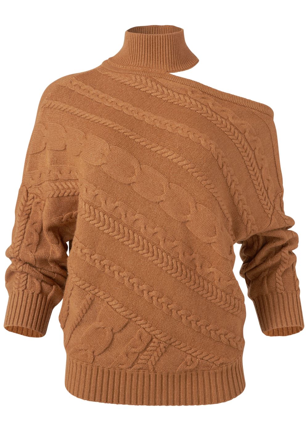 Venus VENUS | One-Shoulder Turtleneck Sweater in Brown