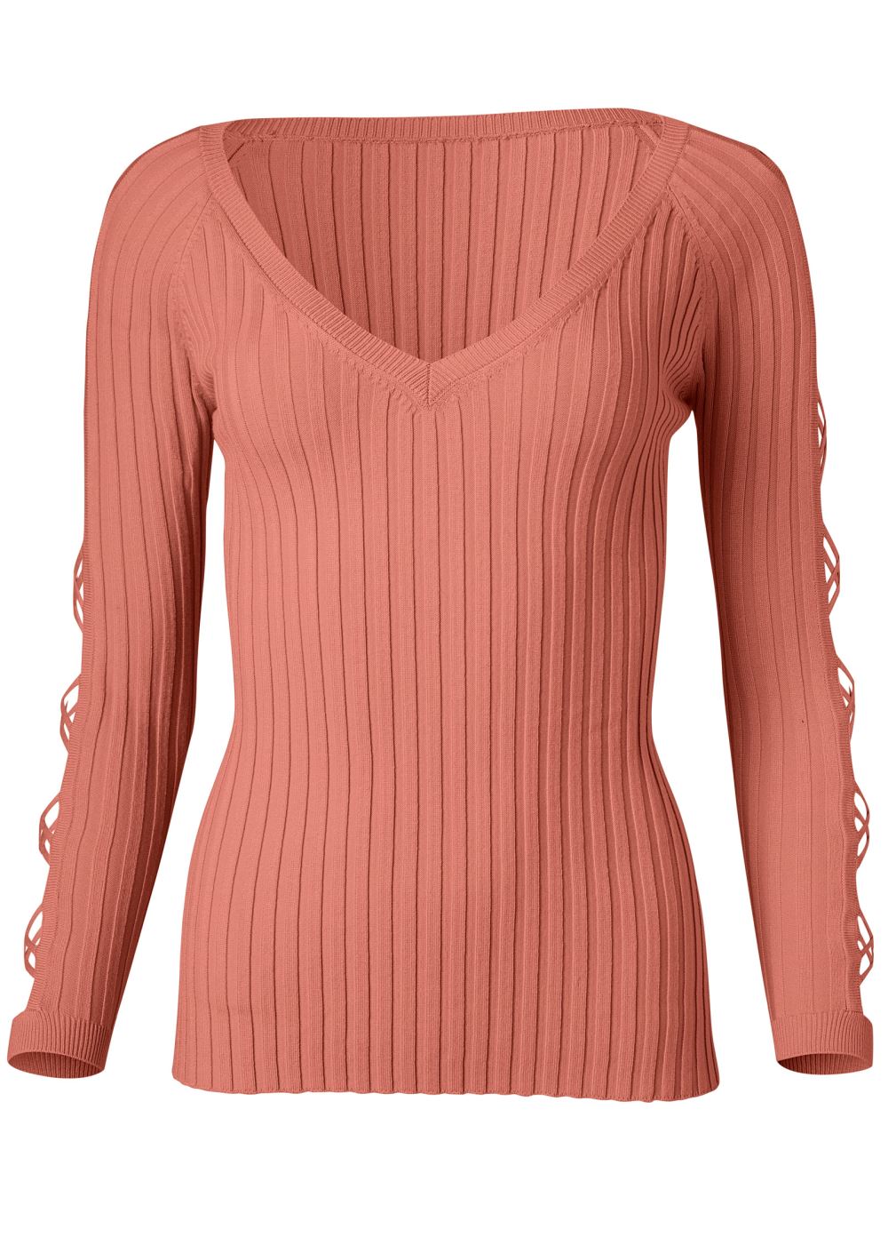 Venus VENUS | Sleeve Detail Sweater in Coral