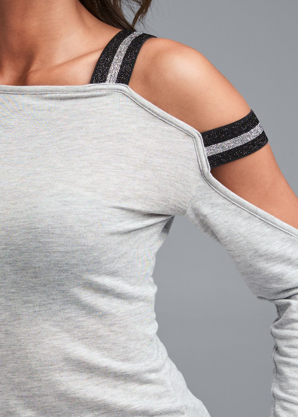 Venus Strap Detail Lounge Top in Heather Grey Multi