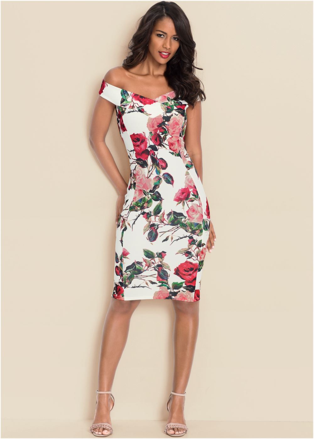 Venus Floral Bodycon Dress - White Multi