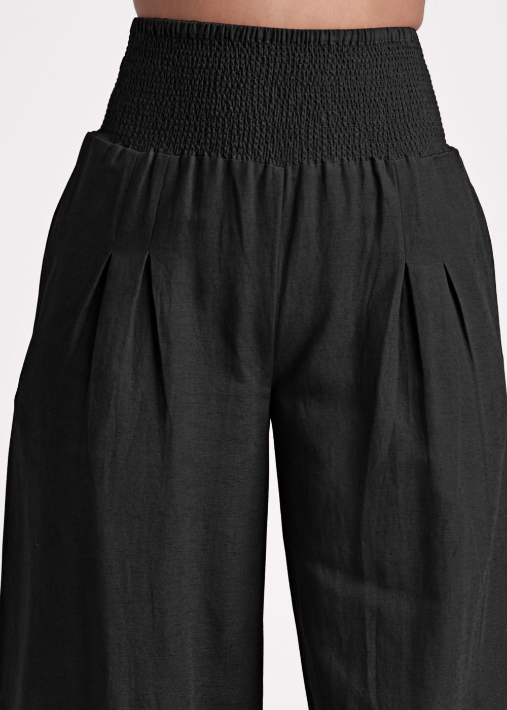 Venus Smocked Waist Wide Leg Pants in Black