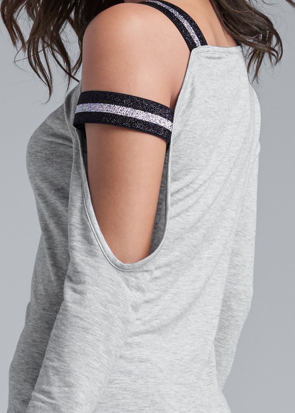 Venus Strap Detail Lounge Top in Heather Grey Multi