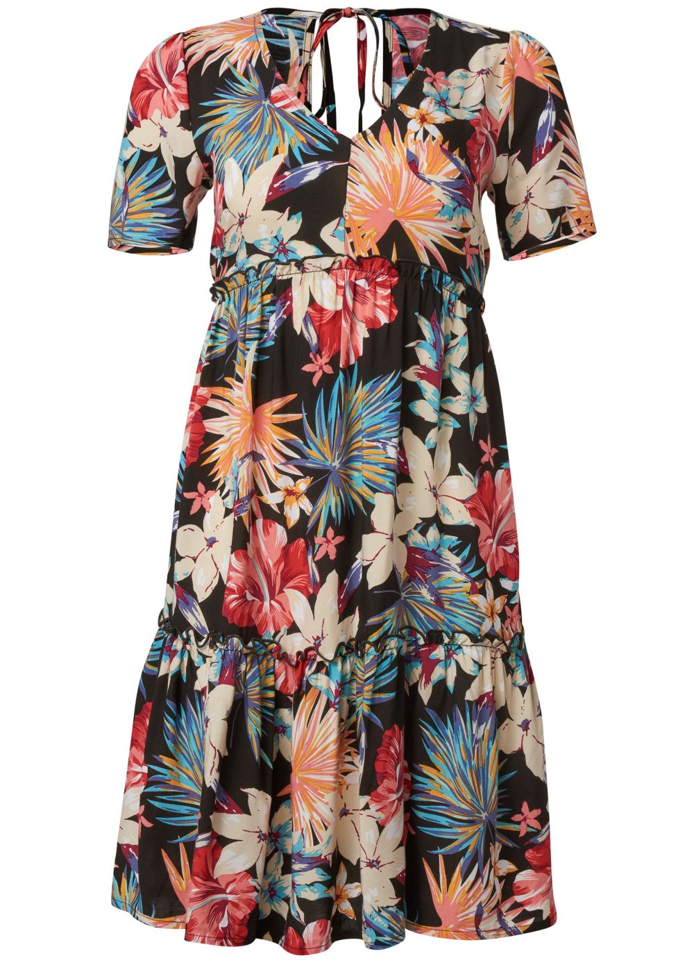 Venus Babydoll Ruffle Dress - Black Multi