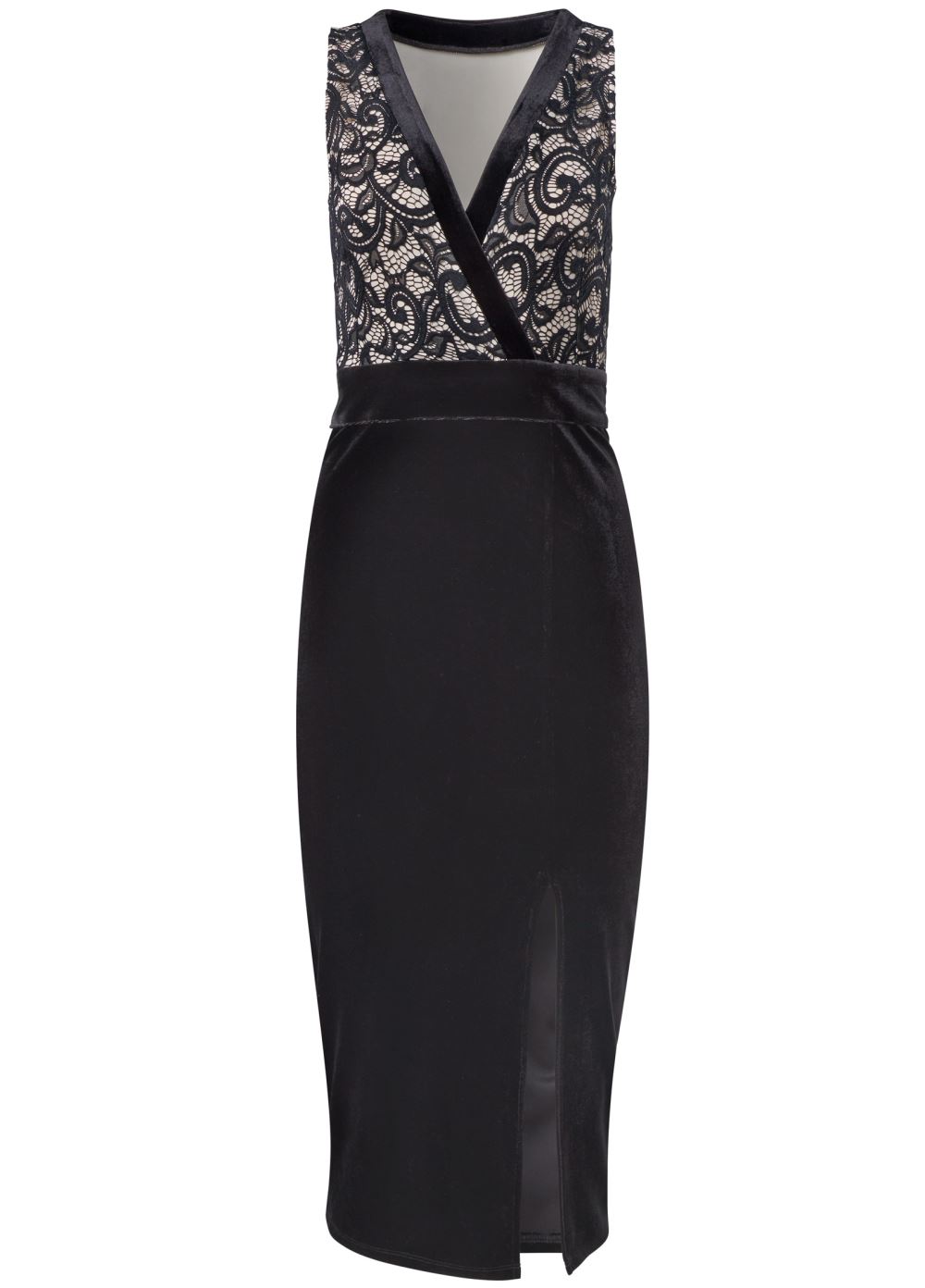 Venus Velvet Lace Bodycon Dress - Black & Nude