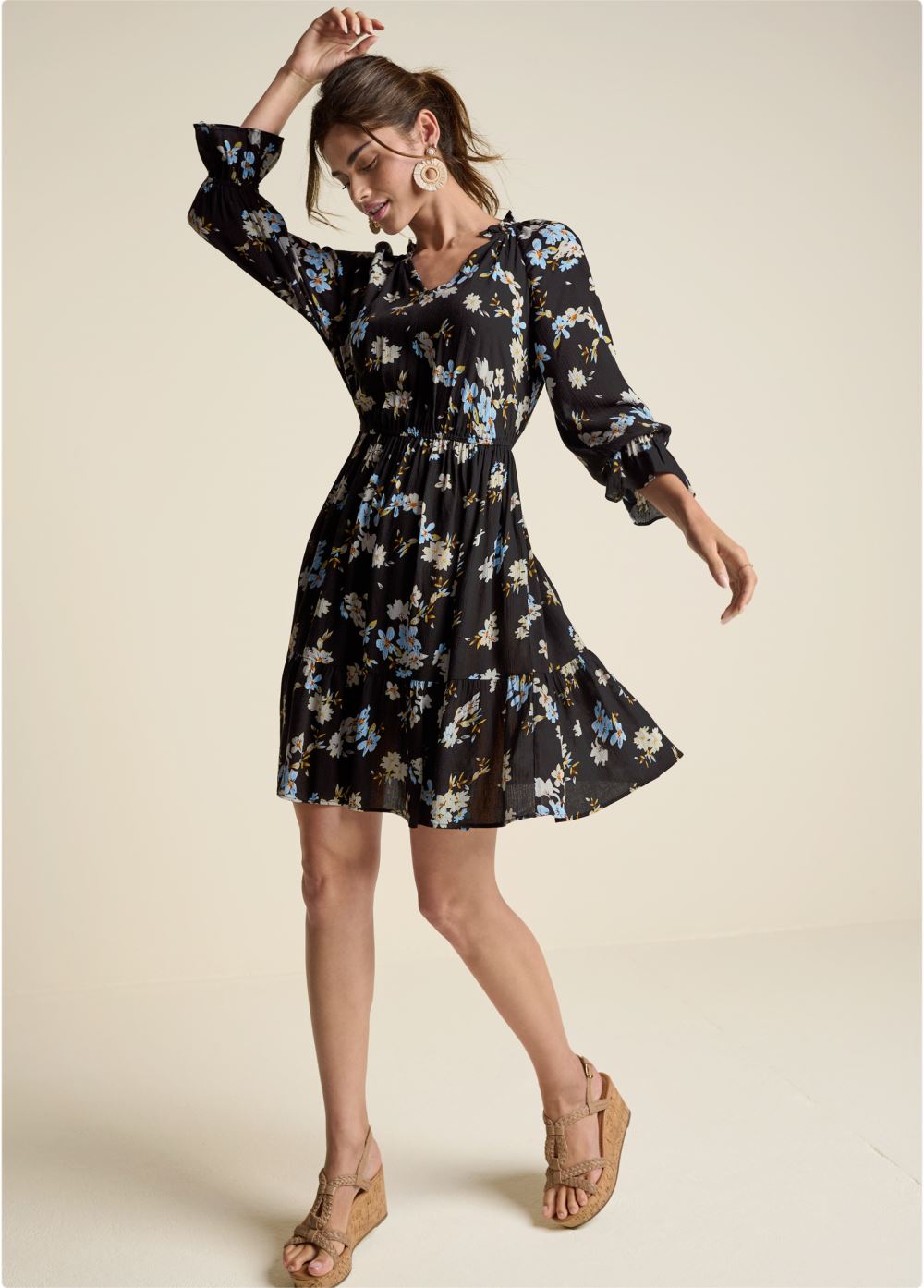 Venus Dark Floral Dress - Black Multi