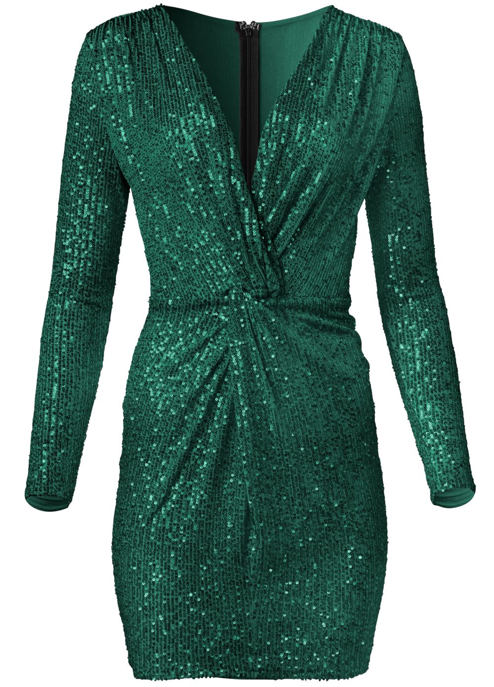 Venus Twist-Front Sequin Dress - Olive
