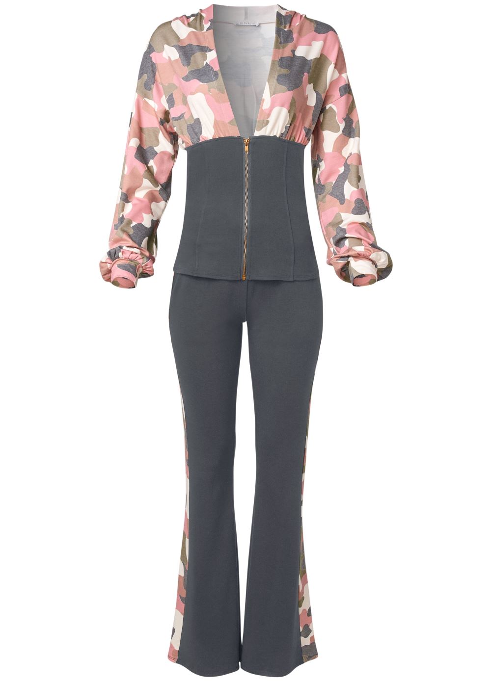 Venus Camo Color Block Pant Set in Brown Multi