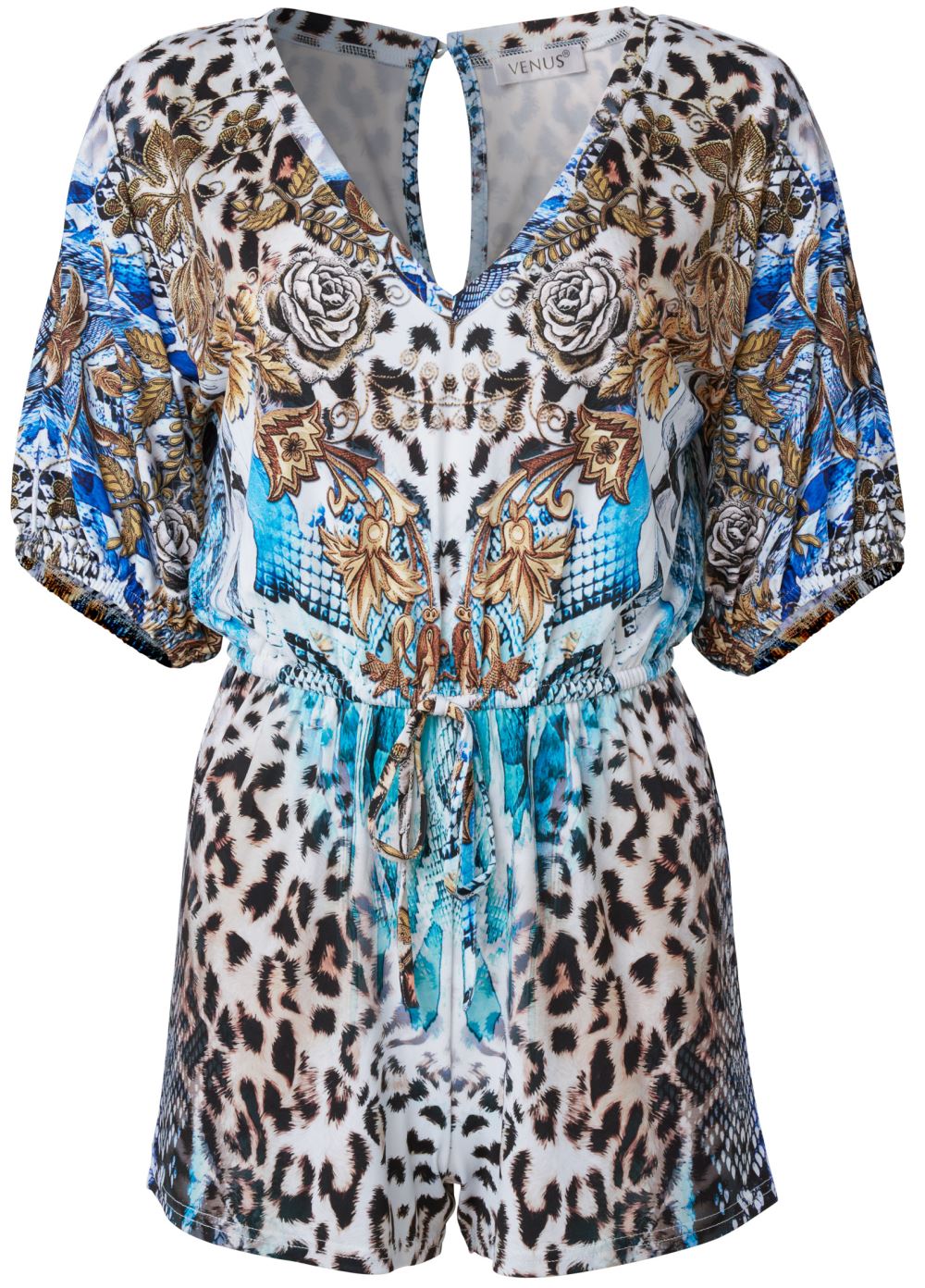 Venus Casual Print Romper in Brown Multi