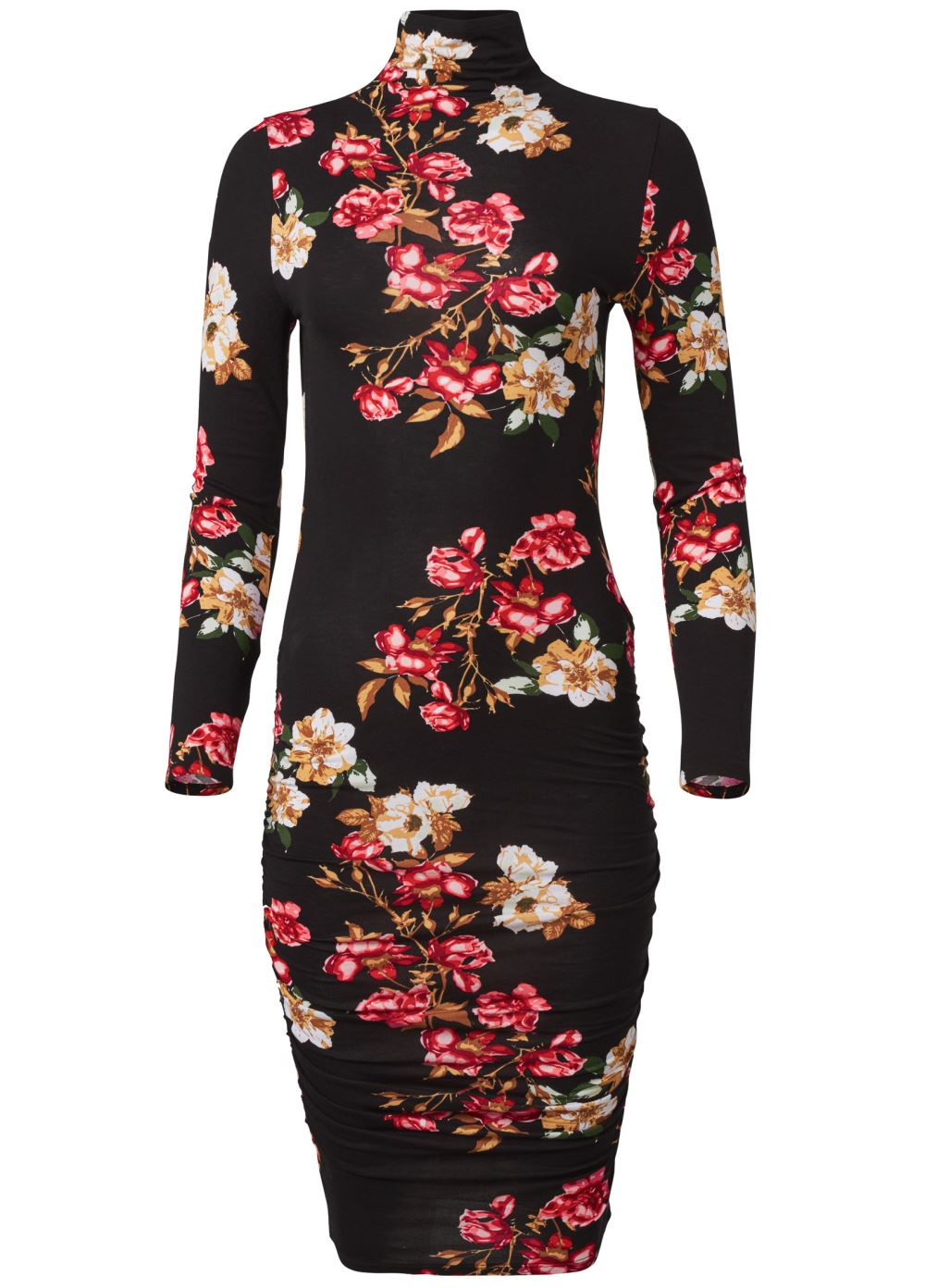 Venus Long Sleeve Ruched Dress - Black & Red
