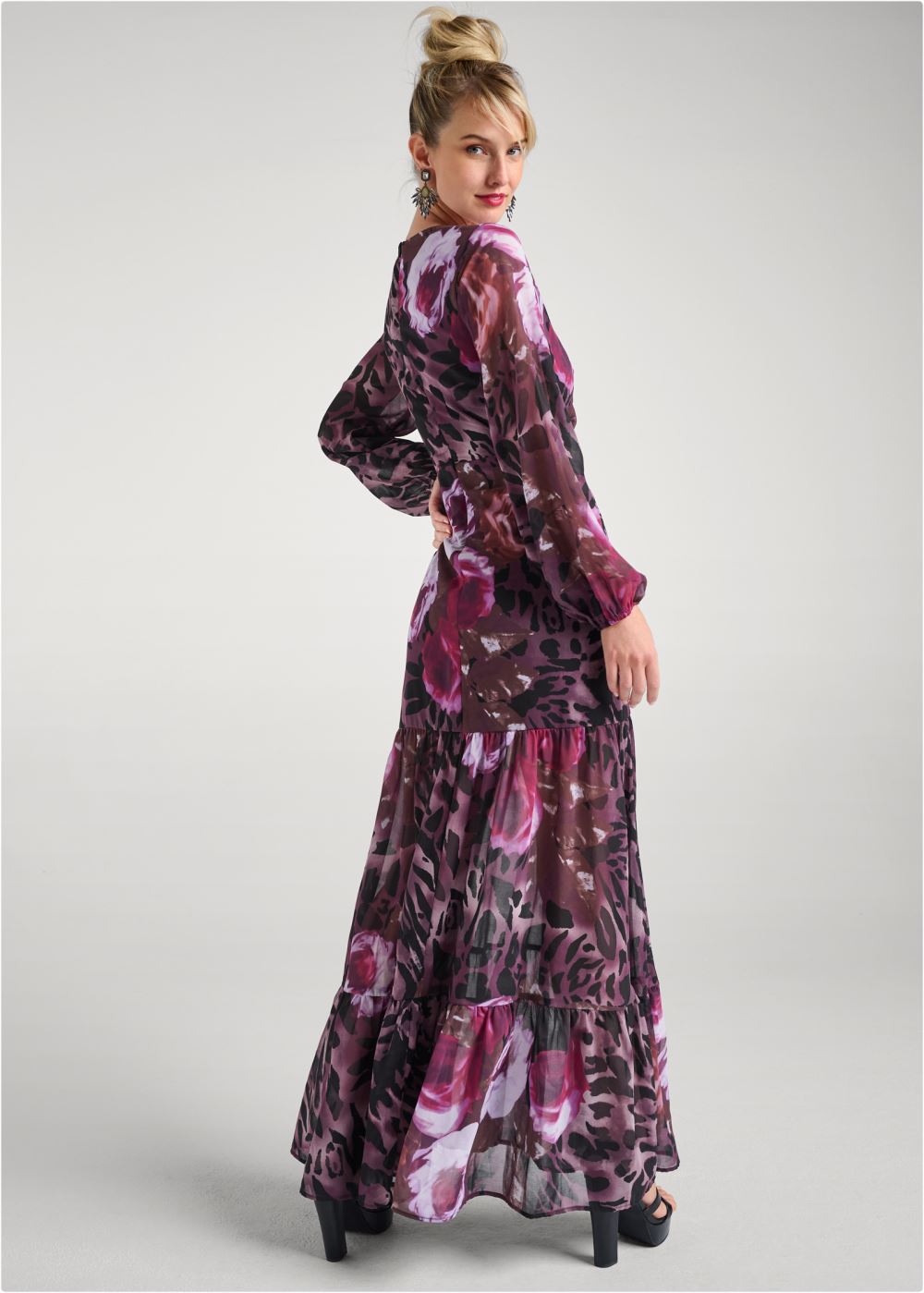 Venus Cutout Detail Printed Gown - Black Multi