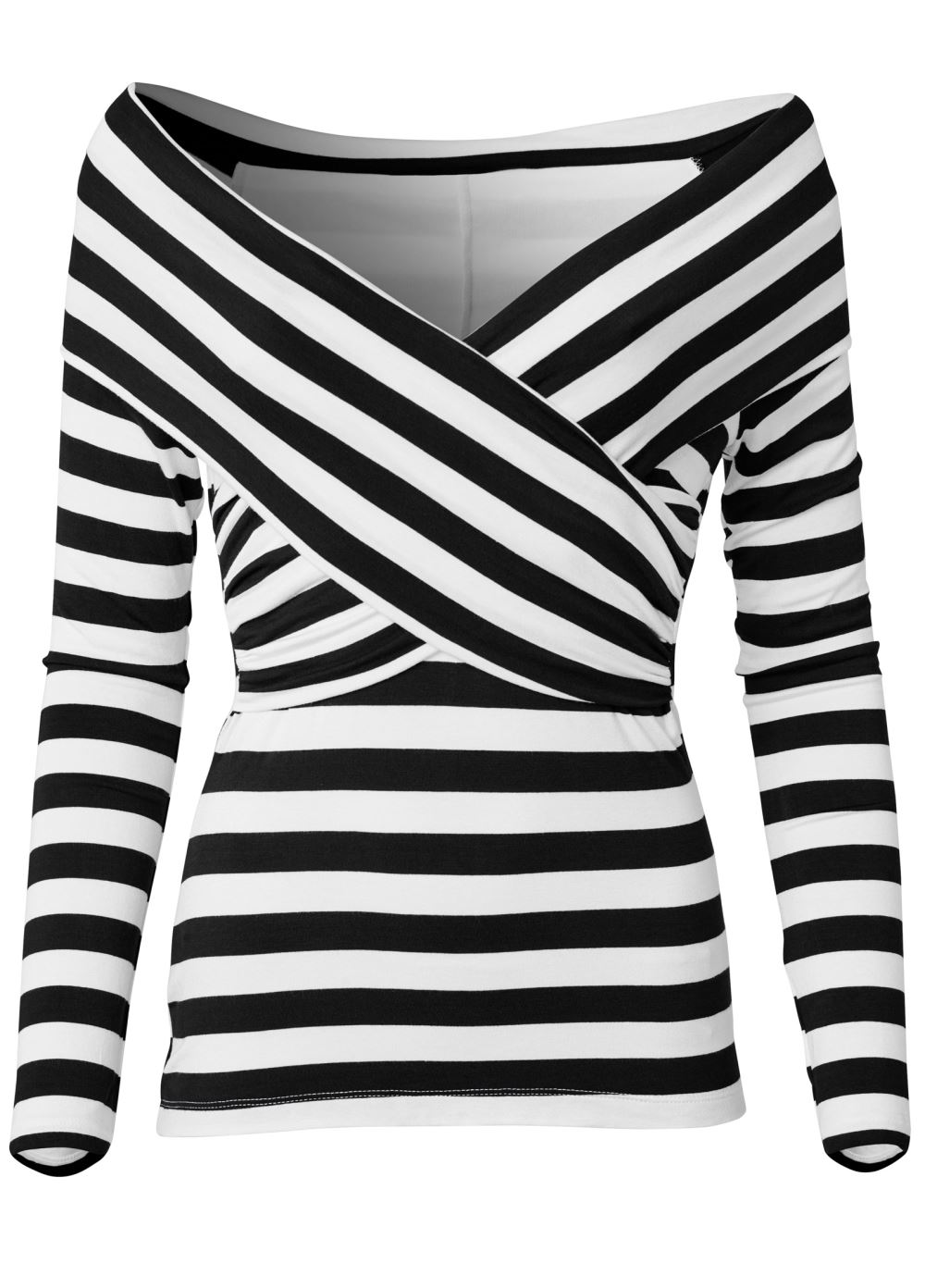 Venus Stripe Off-The-Shoulder Top in Black & White