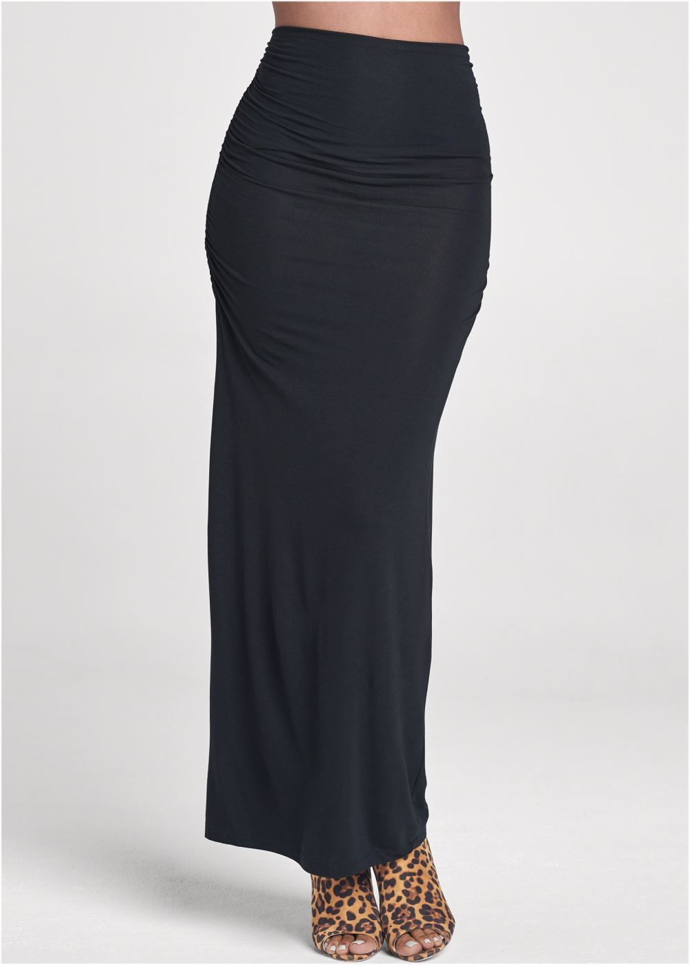 Venus Black GATHERED WAIST LONG SKIRT