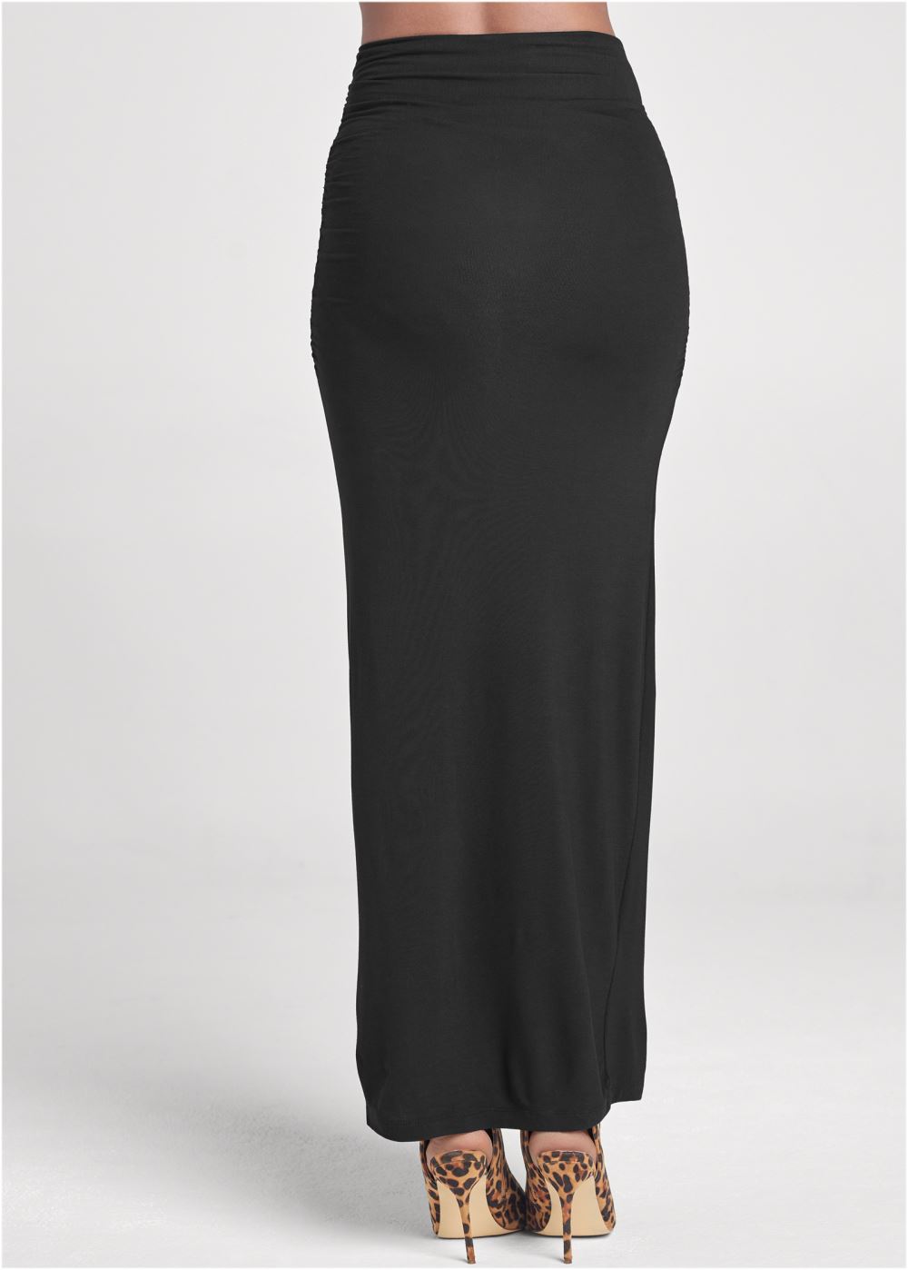 Venus Black GATHERED WAIST LONG SKIRT