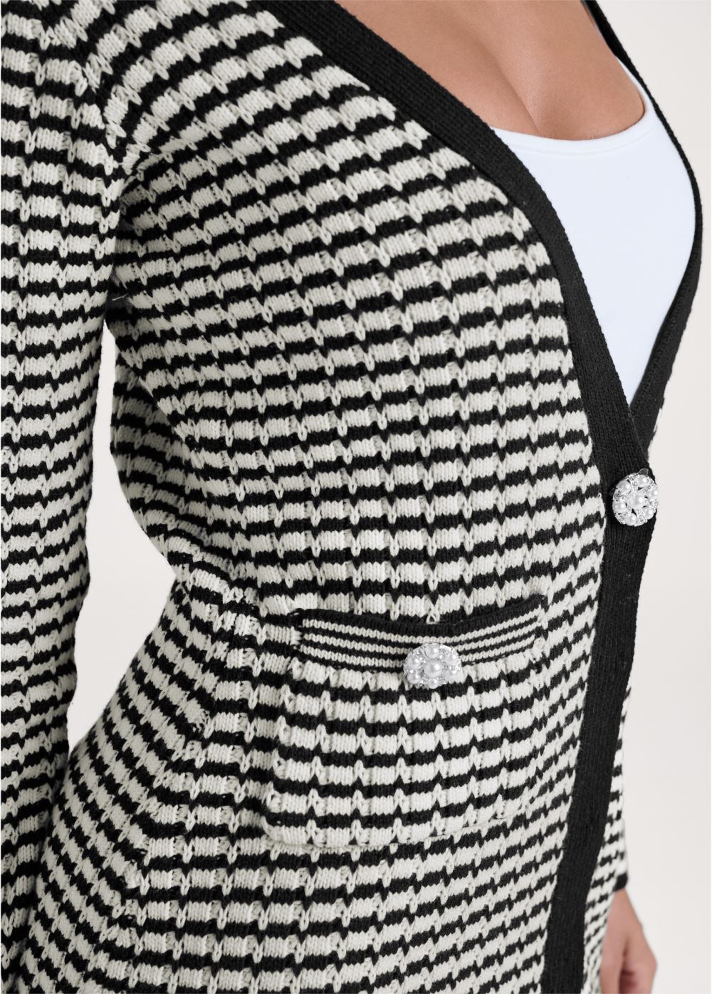 Venus VENUS | Ribbed Striped Duster in Black & Off White