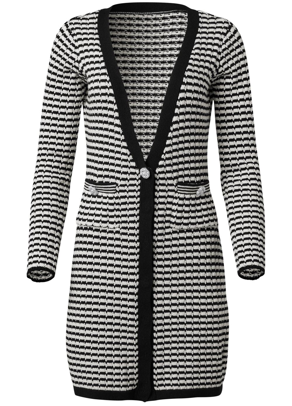 Venus VENUS | Ribbed Striped Duster in Black & Off White
