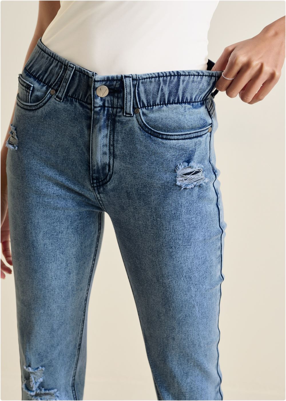 Venus Acid Wash ELASTIC WAIST STRAIGHT JEANS