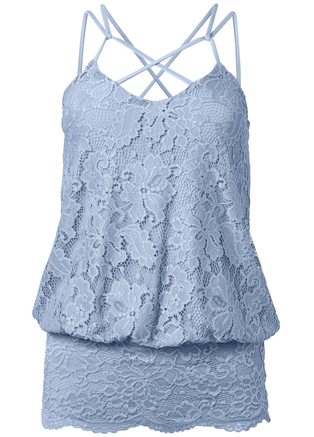 Venus Strappy Lace Banded Top in Light Blue