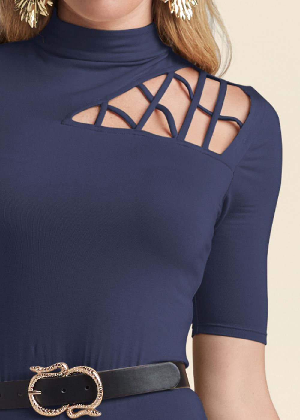 Venus Strappy Mock-Neck Jumpsuit in Navy