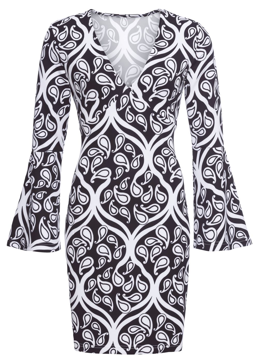 Venus Printed V-Neck Dress - Black & White