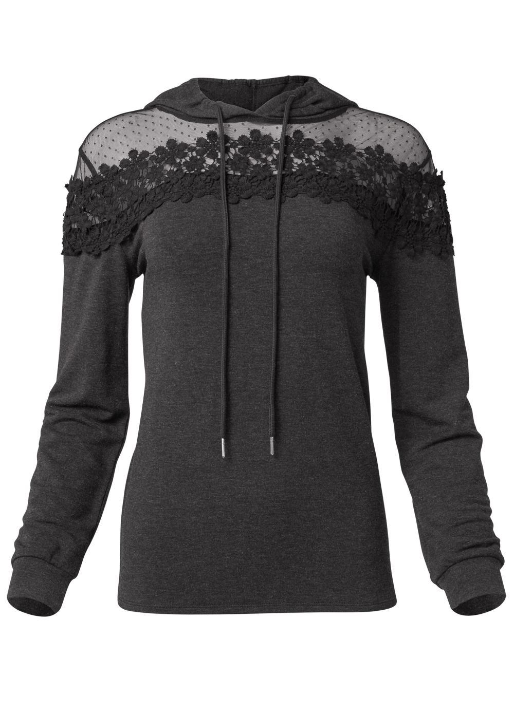 Venus Mesh And Lace Sweatshirt in Black
