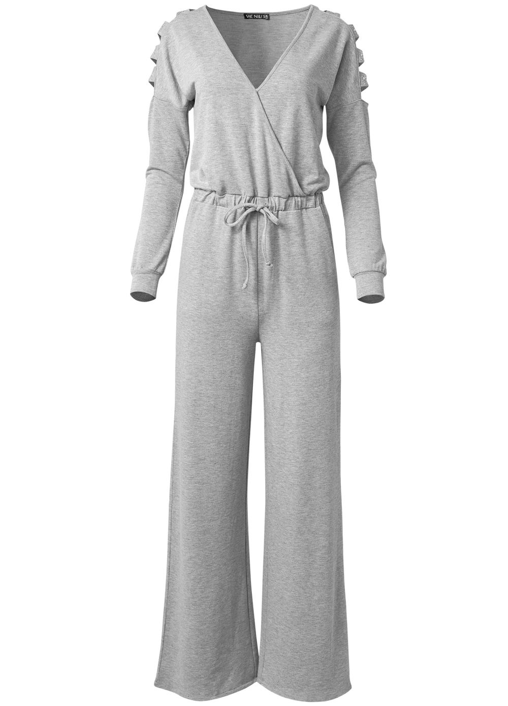 Venus Embellished Sleeve Jumpsuit in Heather Grey