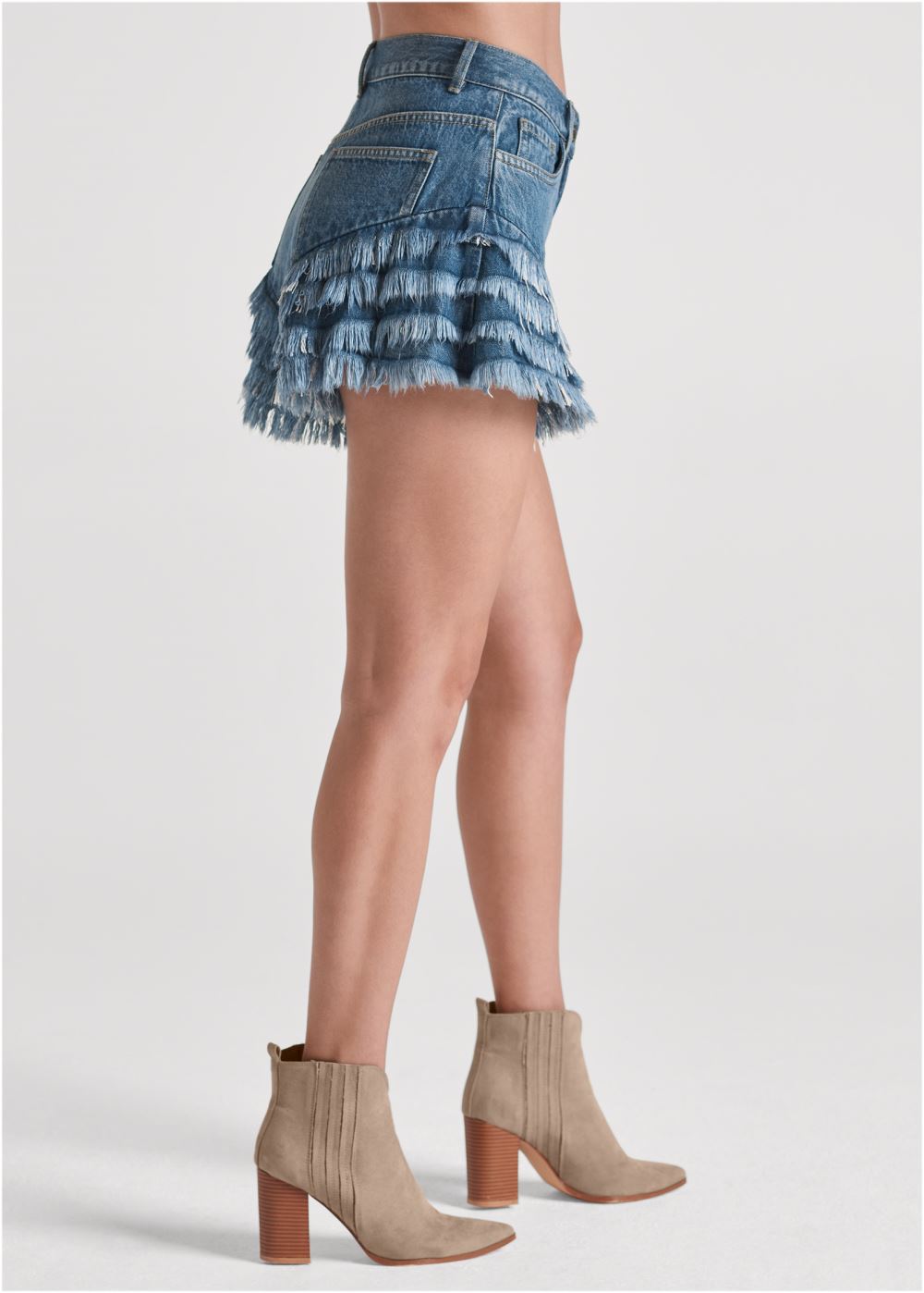 Venus Frayed Ruffle Jean Shorts - Medium Wash