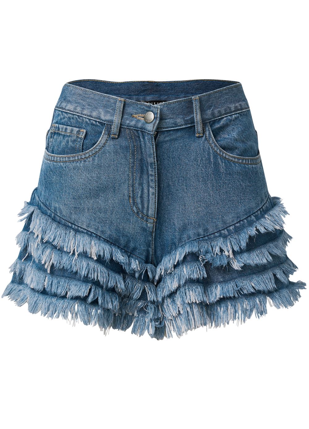 Venus Frayed Ruffle Jean Shorts - Medium Wash