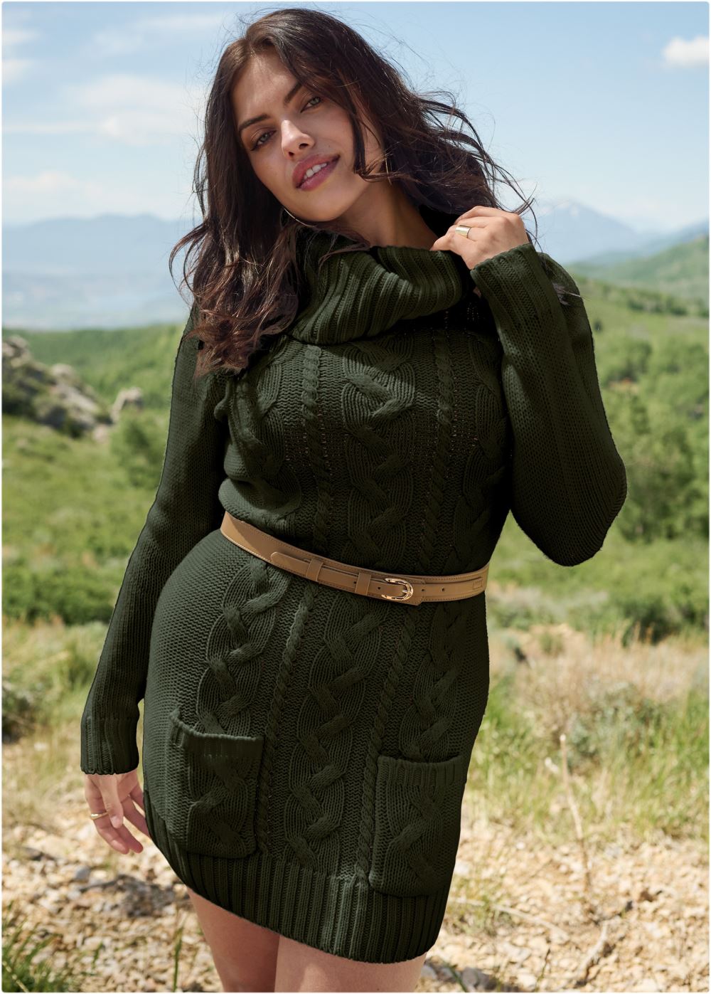 Venus Cozy Sweater Dress - Olive
