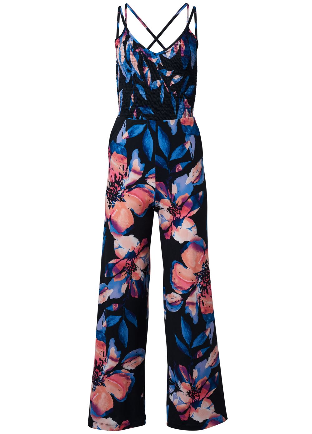 Venus Tropical Print Jumpsuit in Black Multi