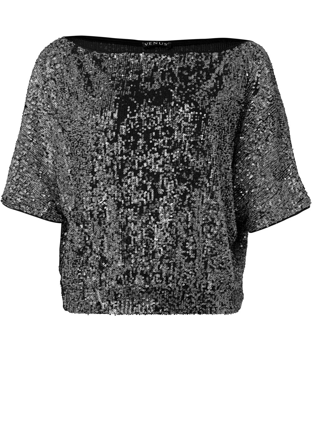 Venus Off-The-Shoulder Sequin Top in Black