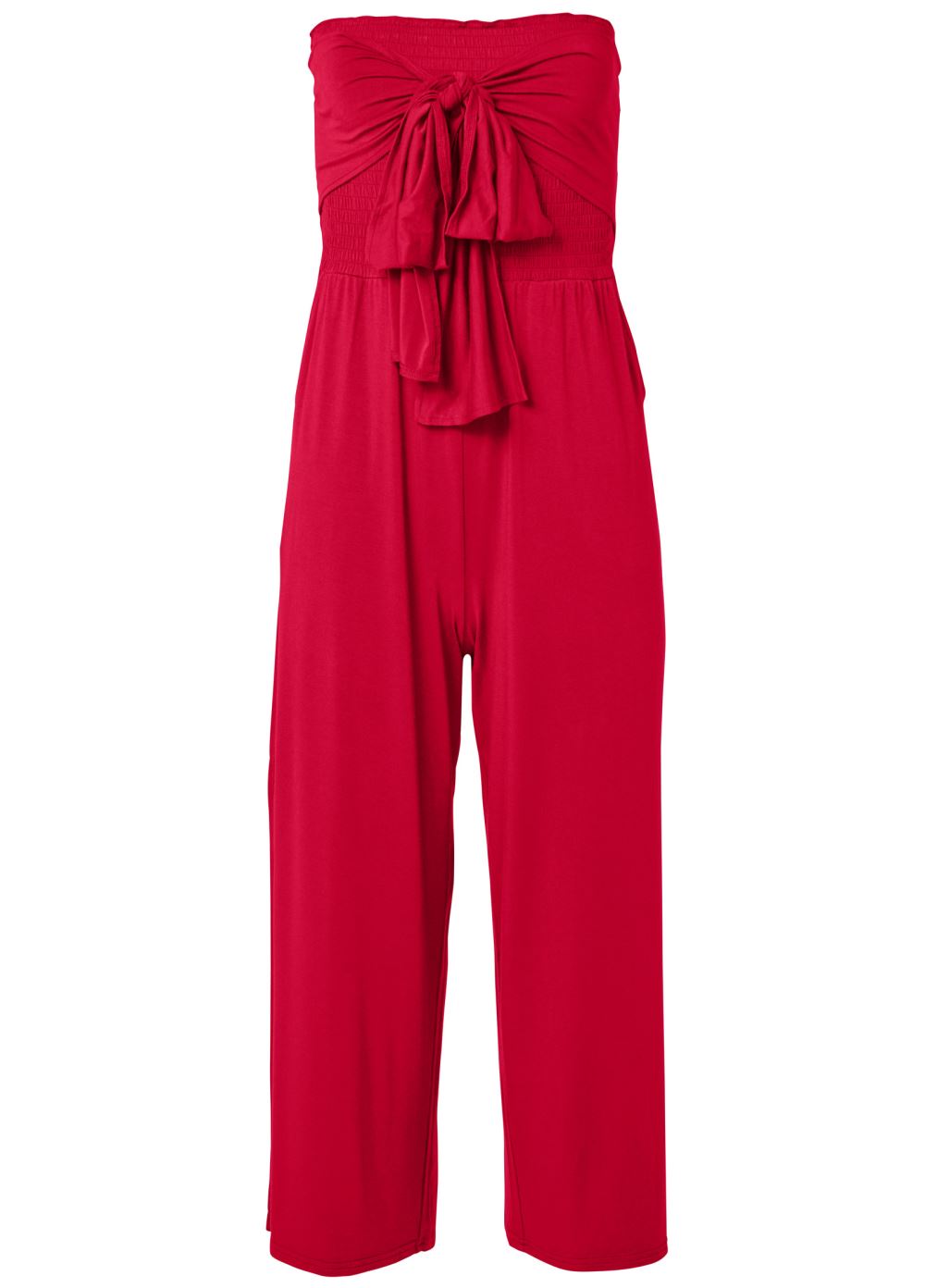 Venus Smocked Tie-Front Jumpsuit in Red