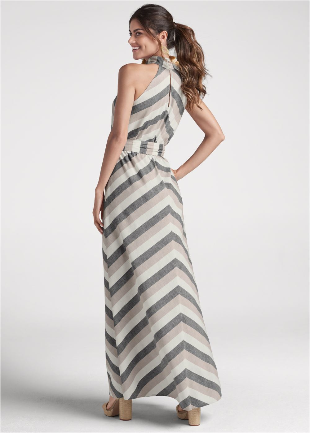 Venus Striped Linen Dress - White Multi