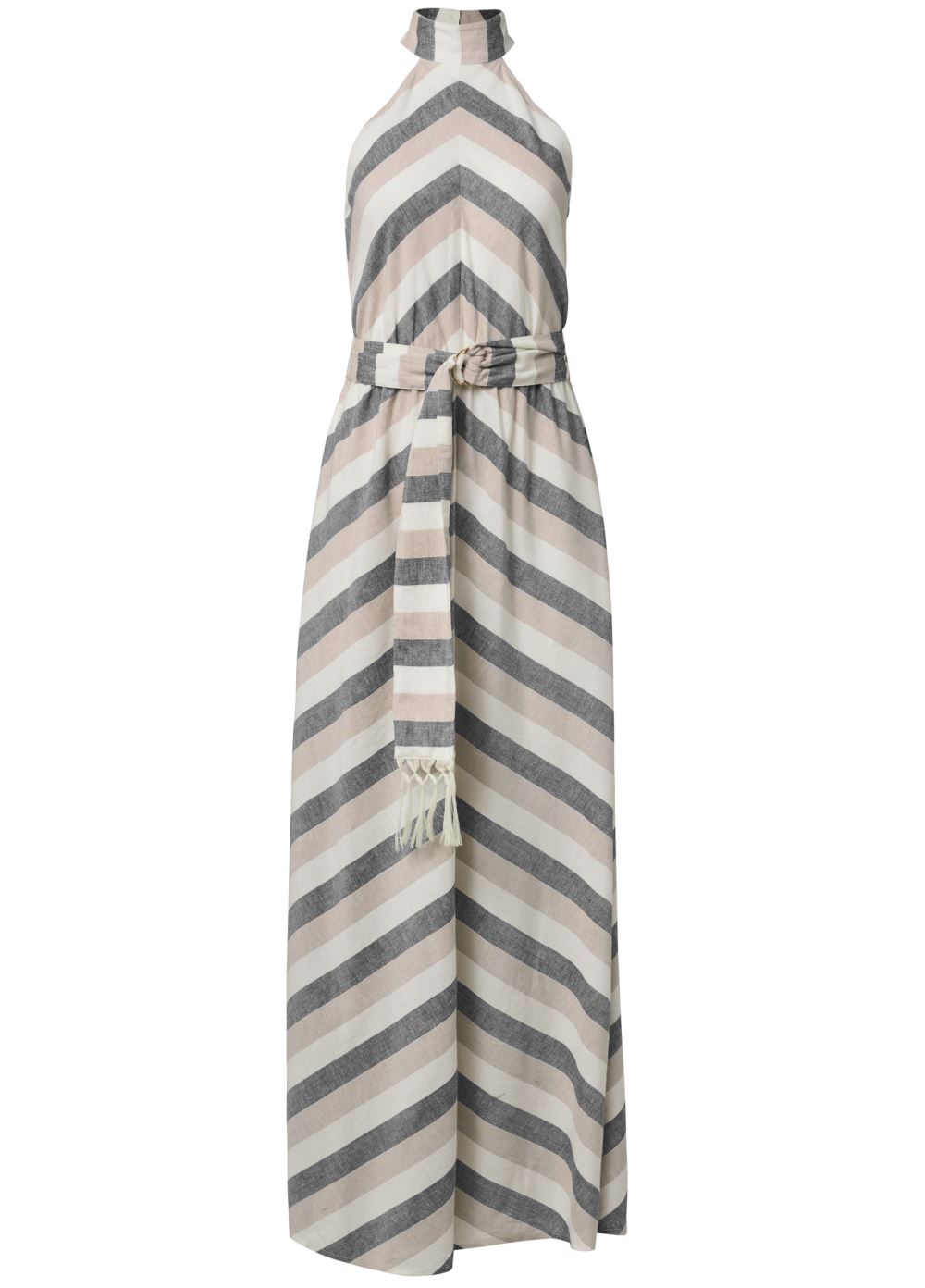 Venus Striped Linen Dress - White Multi