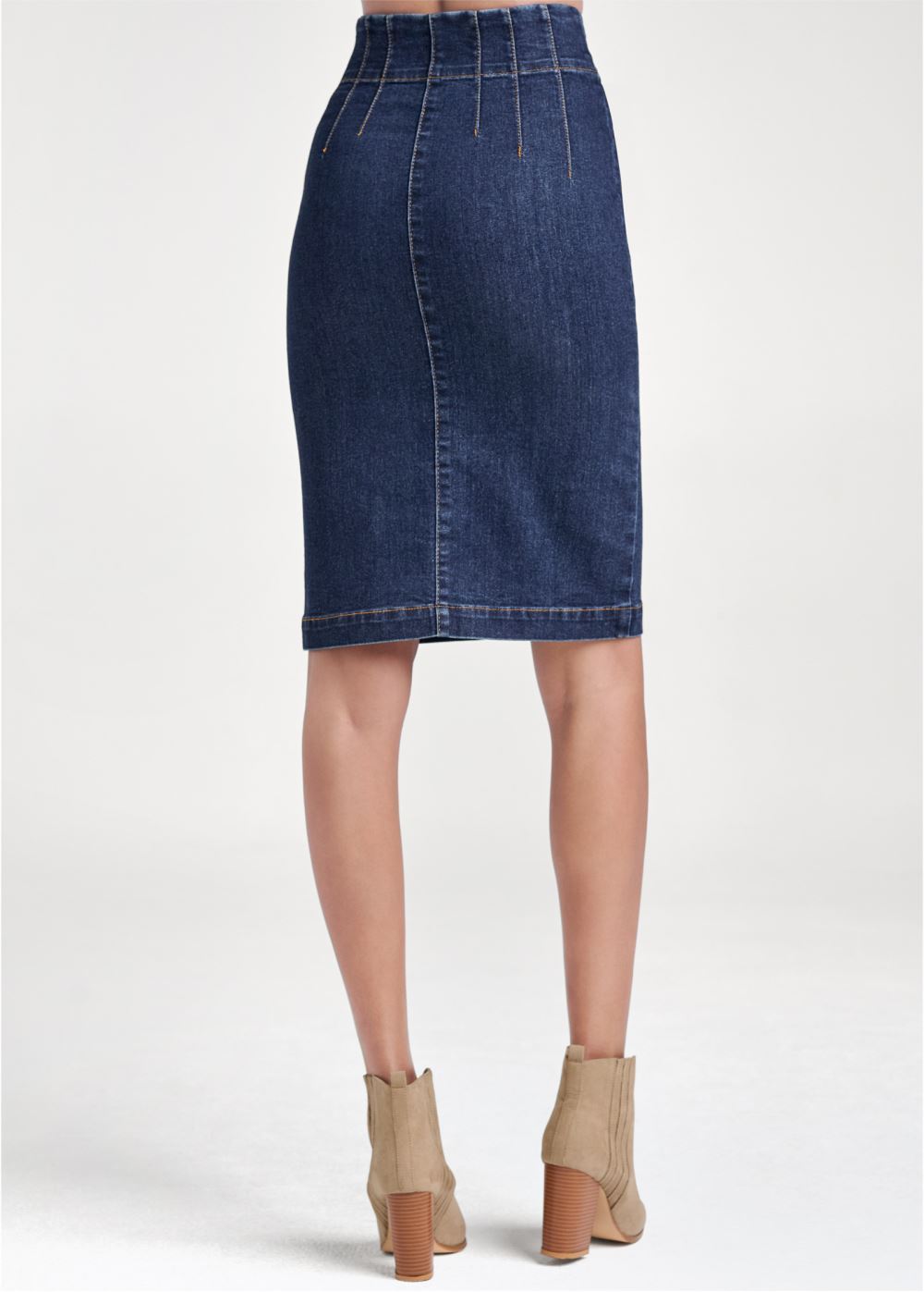 Venus Dark Wash PINTUCK FRONT ZIPPER SKIRT