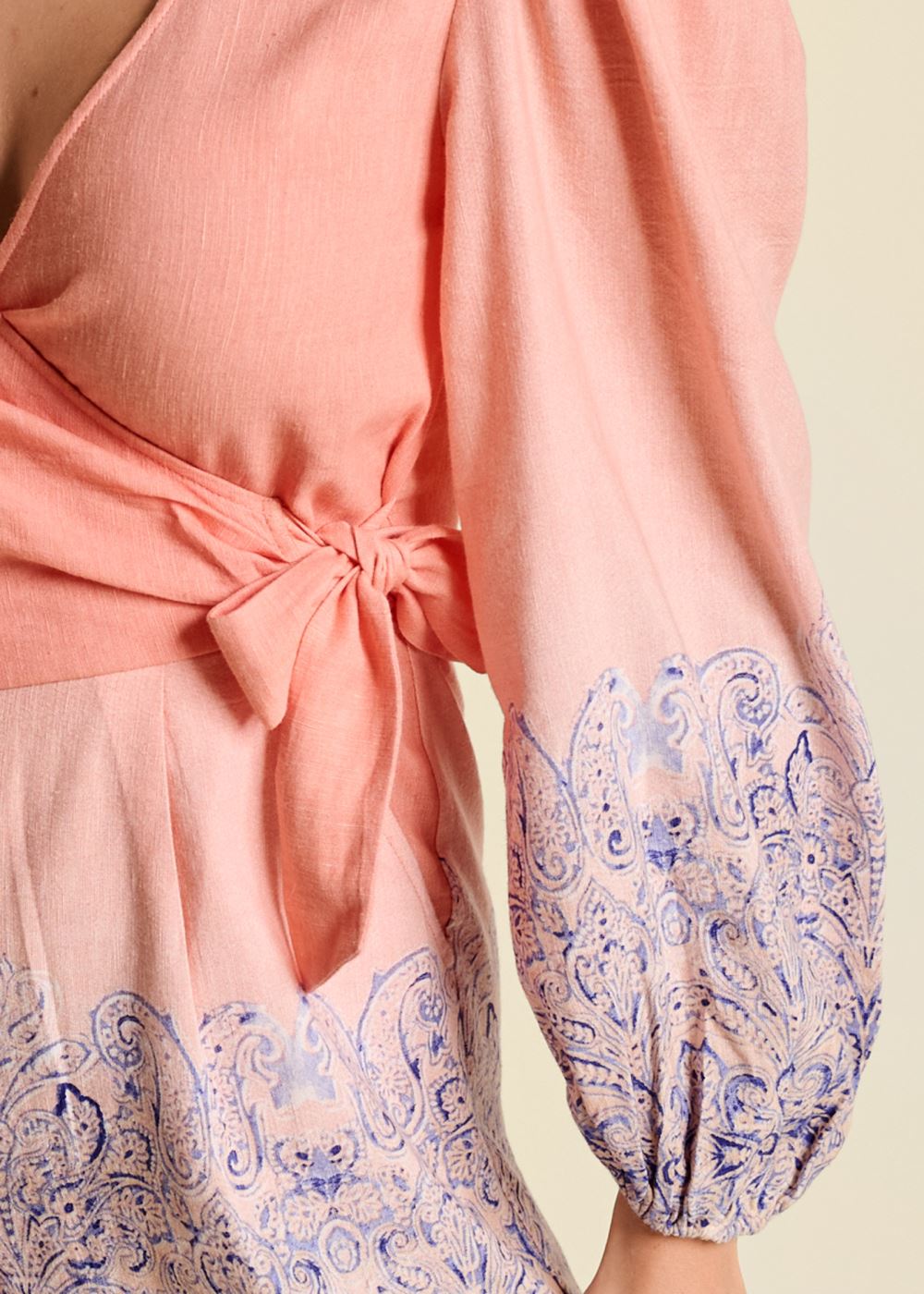 Venus Linen Printed Romper in Blush Multi
