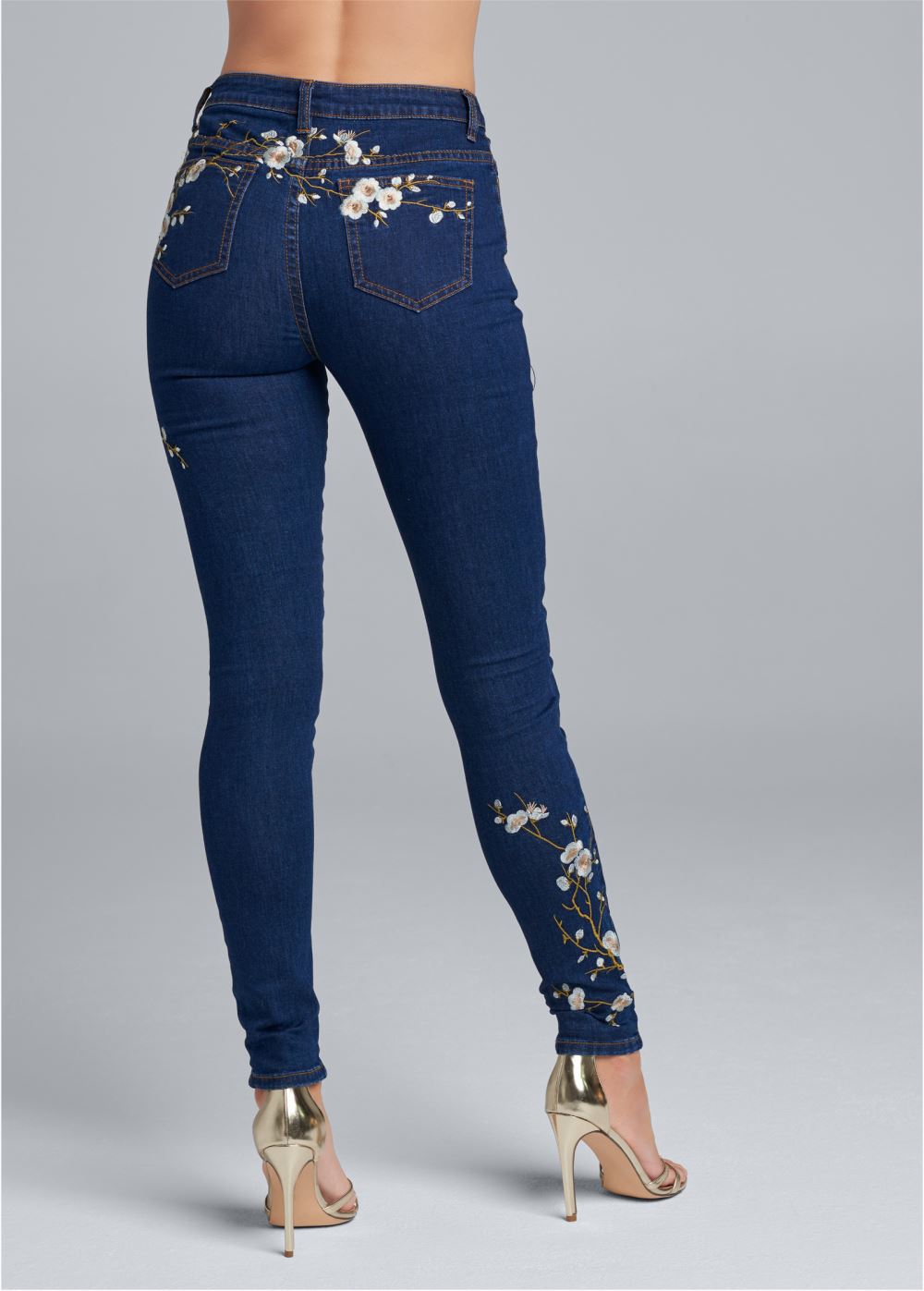 Venus Floral Embroidered Skinny Jeans in Dark Wash
