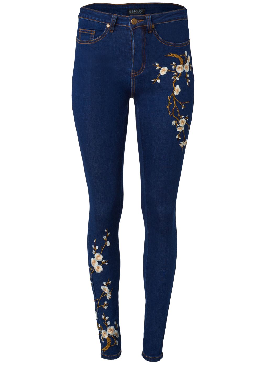 Venus Floral Embroidered Skinny Jeans in Dark Wash